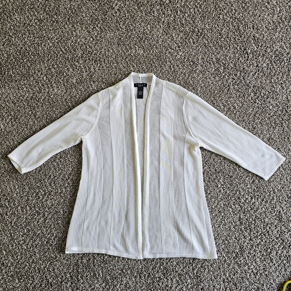 Grace Karin White Boho Cropped Shrug Cardigan Open Front, Knit Bolero,